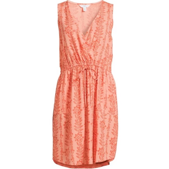 5/$25 NWT Time and Tru Coral Floral Sleeveless Drawstring Dress - Picture 1 of 6